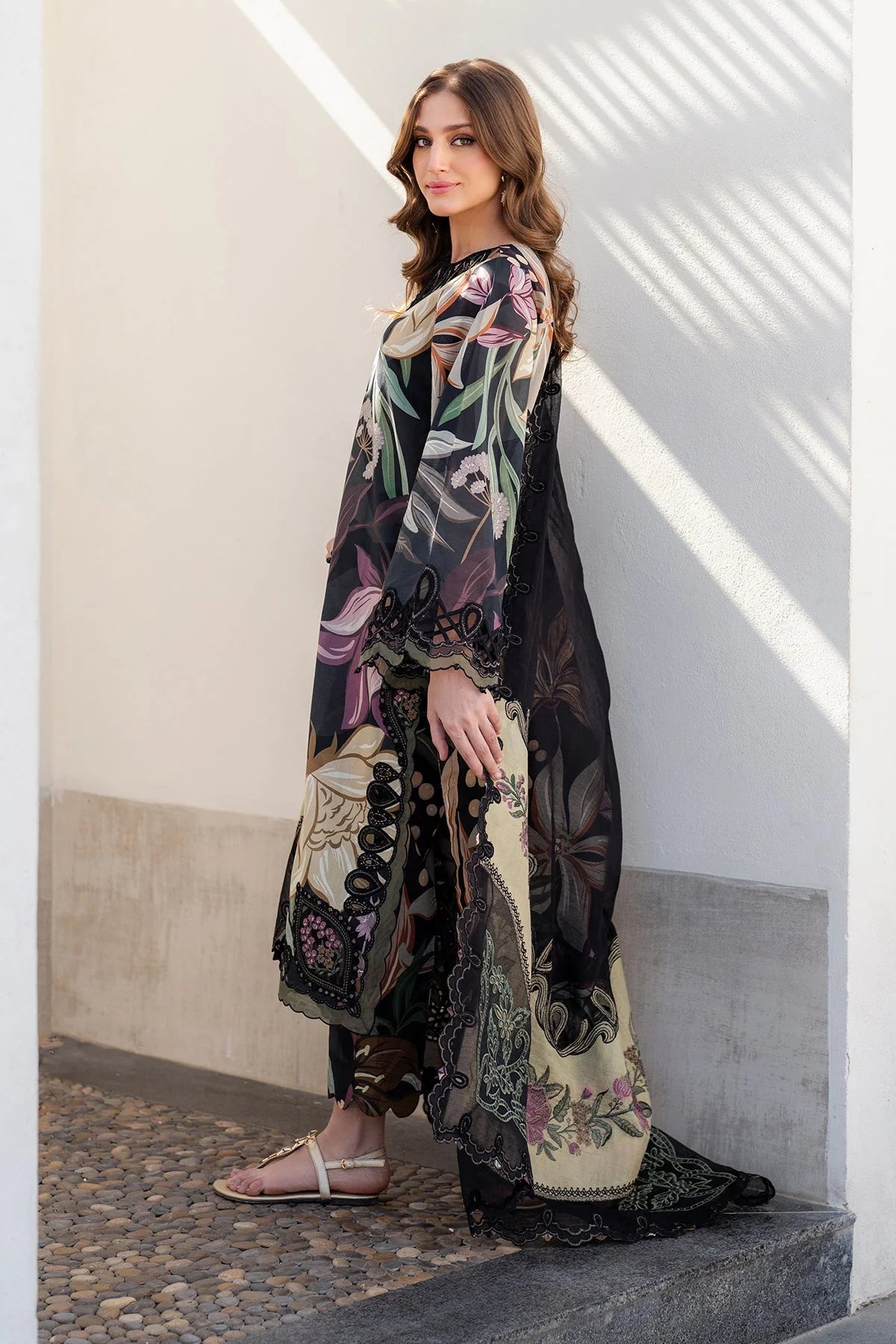 All-Over Printed Embroidered Black Lawn Dress with Chiffon Dupatta – Unstitched Summer Collection 2026