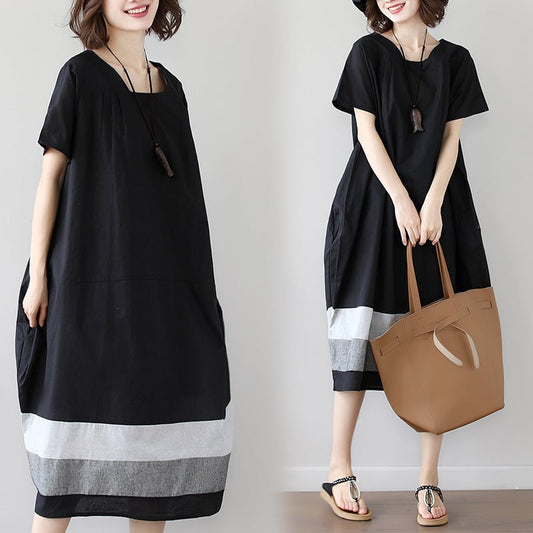Large Size Women's Mid-Length Cotton Linen Dress