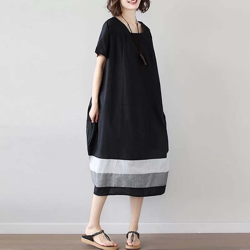 Large Size Women's Mid-Length Cotton Linen Dress